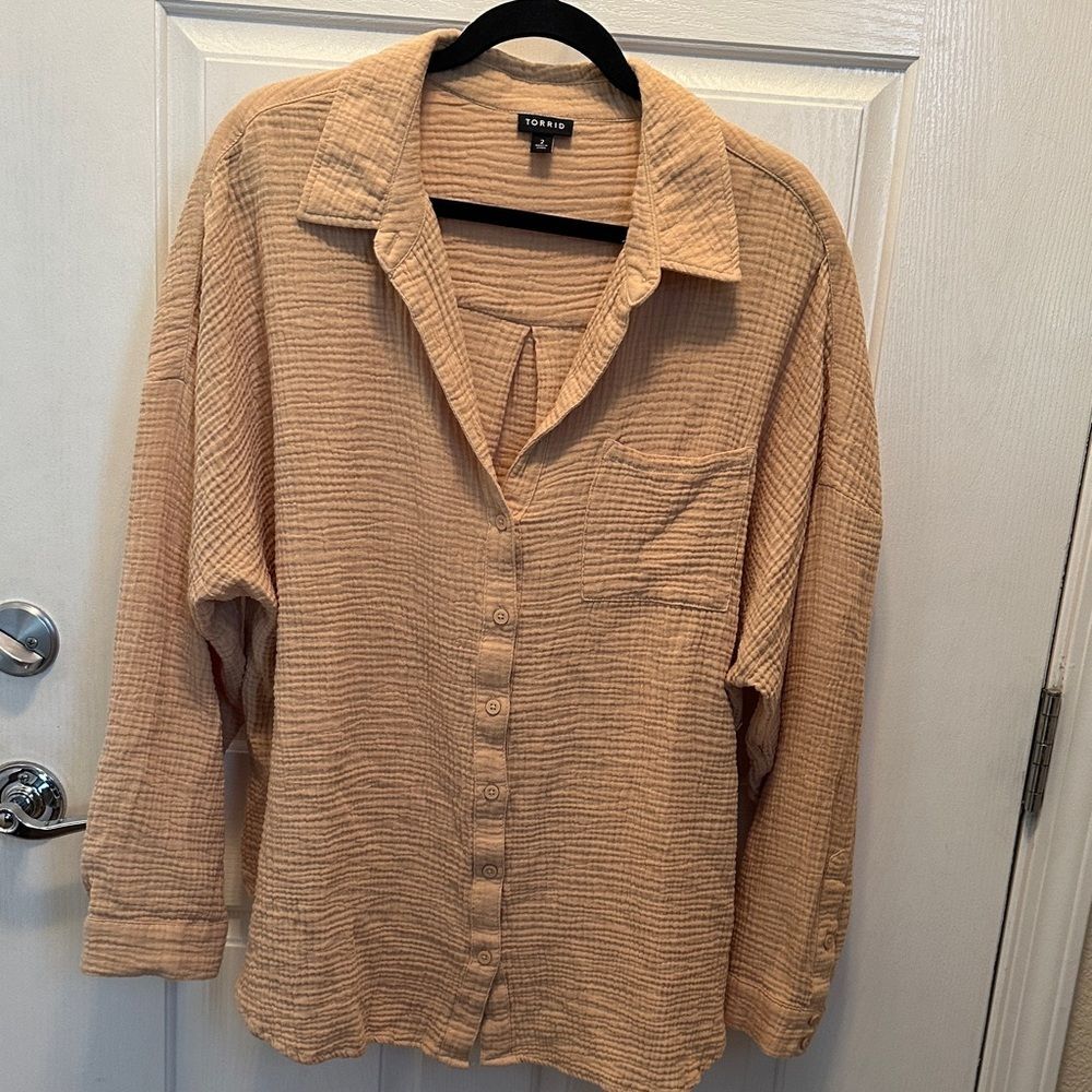 Torrid Tan Button Down Shirt 100-% Cotton Size 2